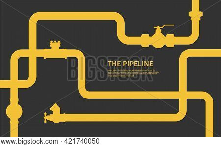 Pipeline Infographic. Oil Or Gas Flat Vector Design With Black Background.