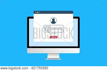 Computer With Authorisation On The Screen, Login And Password Of The User To The System Or Account, 