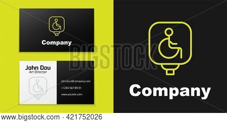 Logotype Line Disabled Wheelchair Icon Isolated On Black Background. Disabled Handicap Sign. Logo De
