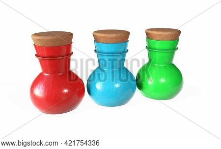 Set Of Bottles With Potion For The Game. 3d Render.