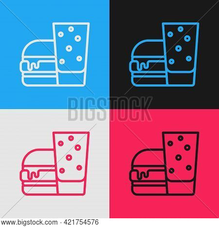 Pop Art Line Burger Icon Isolated On Color Background. Hamburger Icon. Cheeseburger Sandwich Sign. F