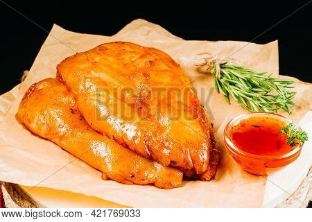 Raw Chicken Fillet Marinated With Spices.marinated Chicken Breast With Spices And Rosemary. Raw Meat