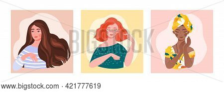 Collection Of Portraits Of Cute Young Stylish Women Of Different Gender And Age, Diversity Ava For A