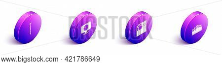 Set Isometric Billiard Cue, Location With Bowling Ball, Table And Bowling Pin Icon. Vector