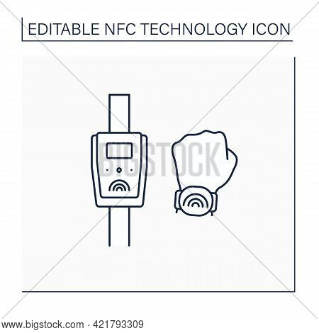 Nfc Line Icon. Safety Payment System On Smart Watch. Modern Technology. Buying Tickets. Near Field C