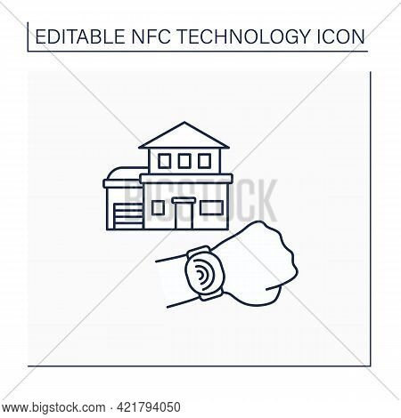 Nfc Line Icon. Safety Payment System On Smart Watch. Paying Bills, Utilities, Home Maintenance. Bank