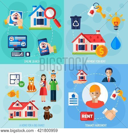 House Rent Design Concept Set With Flat Tenancy Icons Isolated Vector Illustration