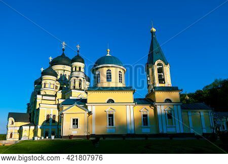 Facade Of Monastery Hincu In Moldova . Famous Spiritual Christian Center