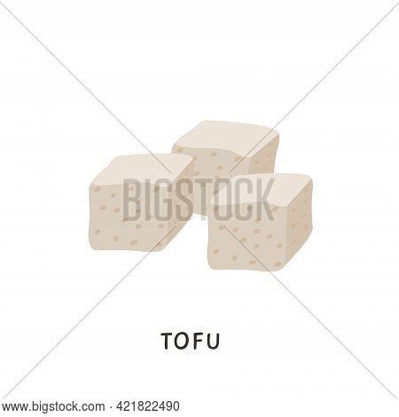 Sliced Tofu Cubes. Vegan Organic Soy Cheese Diced Isolated On White Background. Flat Vector Cartoon 