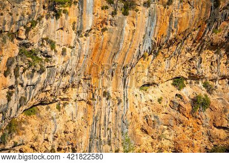 View Of Rock As Background In Guver Canyon Nature Park Near Antalya, Turkey