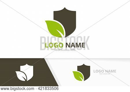 Organic Shield Logo Combination. Security And Leaf Logotype Design Template.