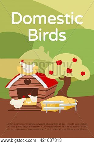 Domestic Birds Brochure Template. Poultry Farming. Flyer, Booklet, Leaflet Concept With Flat Illustr