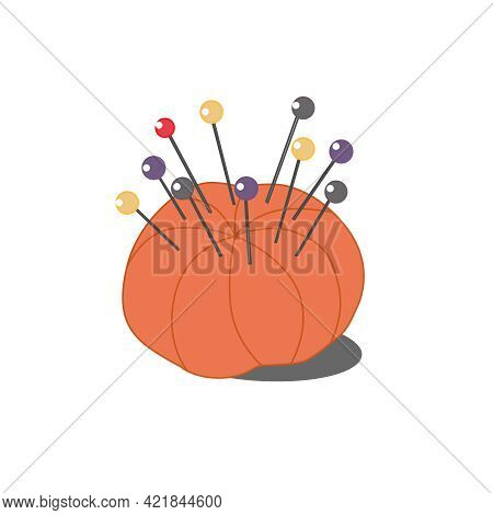 Needle Holder With Pins For Needlework. Color Vector Illustration Isolated On A White Background.