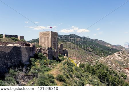 Espolon Tower In Medieval Castle Located In The City Of Lorca, Murcia, Spain.