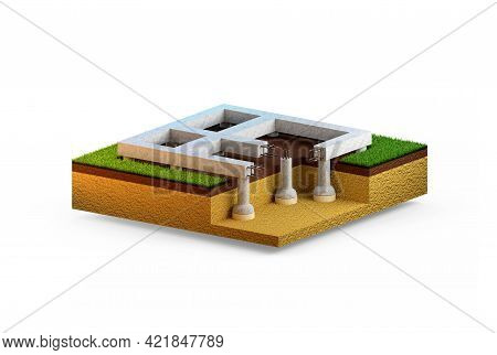 Drilled Belled Foundation - Isolated Industrial 3d Illustration