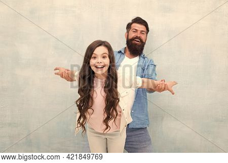 Happy Foster Girl Child Enjoy Playing Together With Family Man Adoptive Father, Adoption