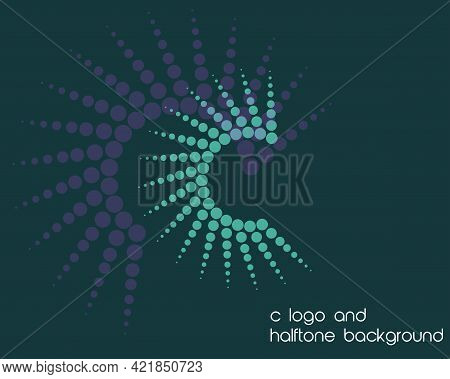 Halftone Effect Vector Background Template. Dotted Background, Letter C Logo