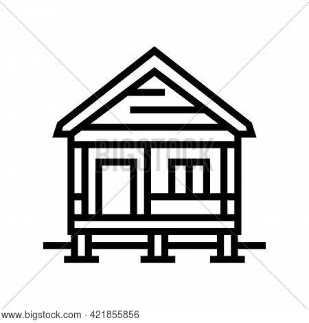 Bungalow House Line Icon Vector. Bungalow House Sign. Isolated Contour Symbol Black Illustration