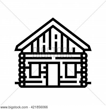 Cabin House Line Icon Vector. Cabin House Sign. Isolated Contour Symbol Black Illustration