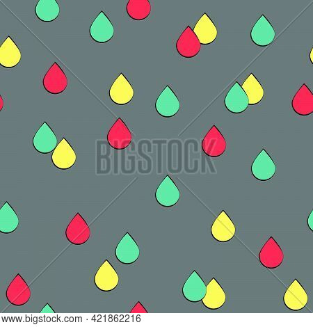 Raindrops Seamless Pattern Vector Illustration On Grey Background