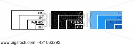 Different Screen Resolution Icons Set. Screen Resolution Comperison Hd, Ultra Hd, 4K, 8K. Video Qual