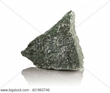 Stone, A Rough Raw Fragment Of Jadeite On A White Background
