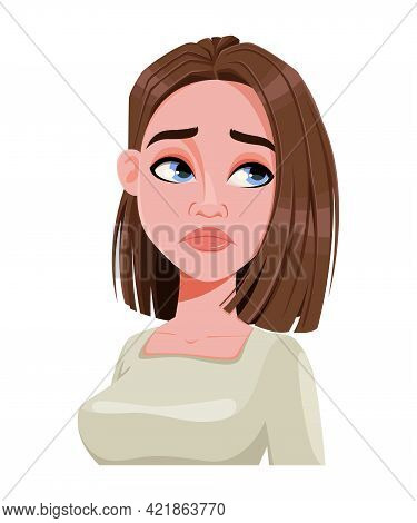 Face Expression Of Successful Business Woman, Disappointed. Female Emotion. Cute Cartoon Character I