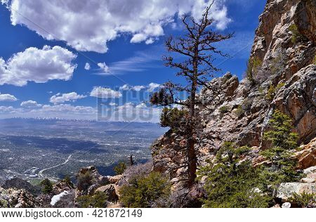 Wasatch Front Mount Olympus Peak hiking trail inspiring views in spring via Bonneville Shoreline, Ro