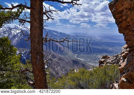 Wasatch Front Mount Olympus Peak Hiking Trail Inspiring Views In Spring Via Bonneville Shoreline, Ro