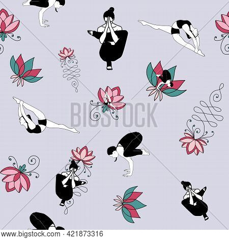 Yoga Vector Seamless Pattern Collection Pink Bluish