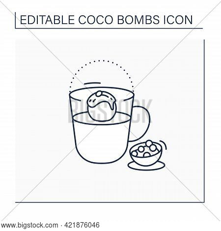 Coco Bomb Line Icon. Delicious Dessert. Cute Ball Of Chocolate With Marshmallows Filling. Bomb Insid