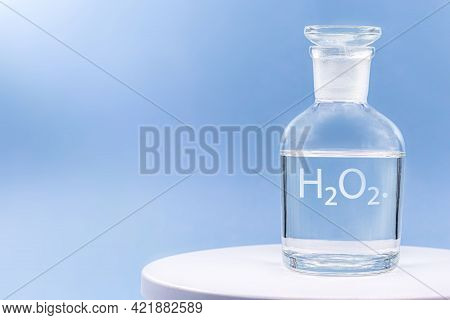 Reagent Glass, Hospital Container With Antiseptic, Written In English The Formula H2o2, With Copy Sp