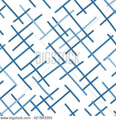 Vector Abstract Hand Drawn Seamless Patterns. Blue Doodle Background. For Scrapbooks, Invitations An
