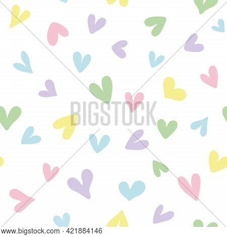 Romantic Seamless Pattern With Doodle Heart. Simple Modern Hand Drawn Background. Repeating Vector F
