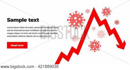 White Clean Background Template With Text, Button And Viruses Illustration Around Red Up And Down Ar
