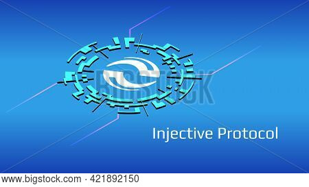Injective Protocol Inj Isometric Token Symbol Of The Defi Project In Digital Circle On Blue Backgrou
