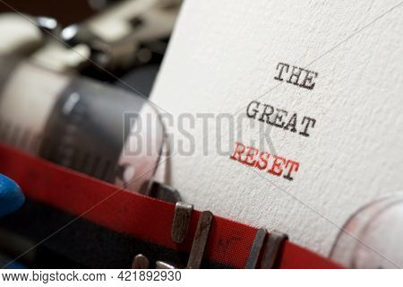 The great reset phrase written with a typewriter.
