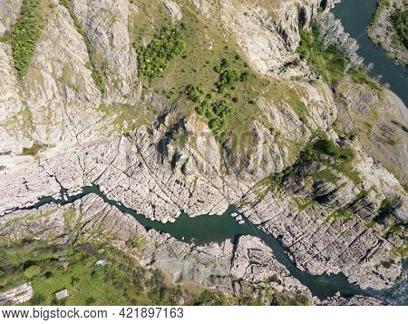 Aerial View Of Sheytan Dere (shaitan River) Canyon Under The Dam Of Studen Kladenets Reservoir, Bulg