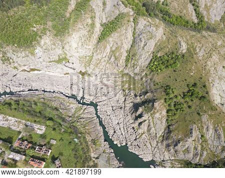 Aerial View Of Sheytan Dere (shaitan River) Canyon Under The Dam Of Studen Kladenets Reservoir, Bulg