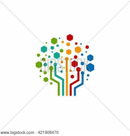 Digital Tree Logo Designs Concept Vector, Modern Tree Tech Logo Template, Logo Symbol Icon