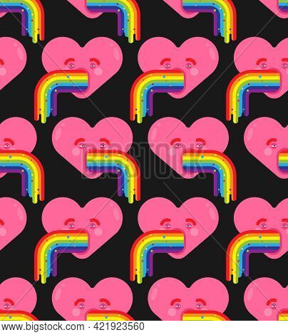 Love Vomit Rainbow Pattern Seamless. Heart Retching Cartoon Vector Background
