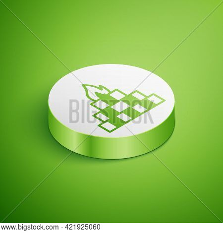 Isometric Yagna Icon Isolated On Green Background. White Circle Button. Vector