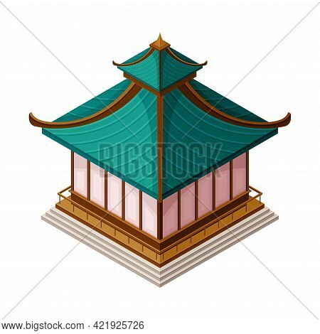 House With Multiple Eaves As Asian Architecture Isometric Vector Illustration
