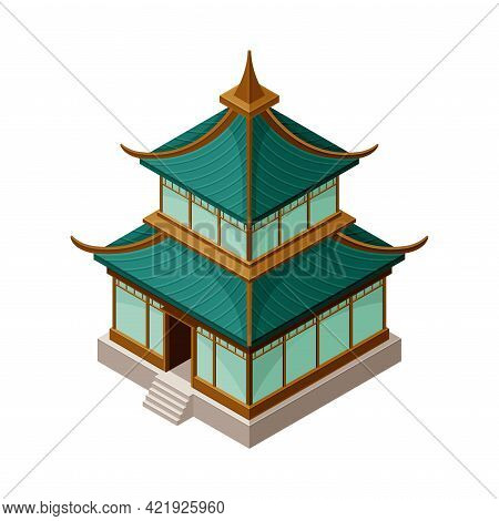 Pagoda As Tiered Tower With Multiple Eaves As Asian Architecture Isometric Vector Illustration