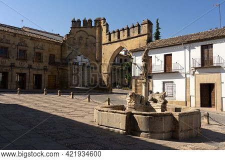 Baeza, Spain - September 07, 2020: Lyons Square In The Old Town Of Baeza, World Heritage Site By Une