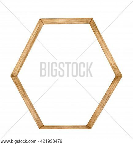 Watercolor Wooden Hexagon Arch. Hand Drawn Wedding Arch With Wood Texture Isolated On White. Geometr