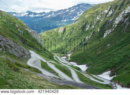 Serpentines Of Historic Tremola At Gotthard Pass, Switzerland