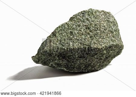Stone, A Fragment Of Jadeite On A White Background