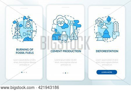 Anthropogenic Carbon Emissions Onboarding Mobile App Page Screen With Concepts. Cement Production Wa