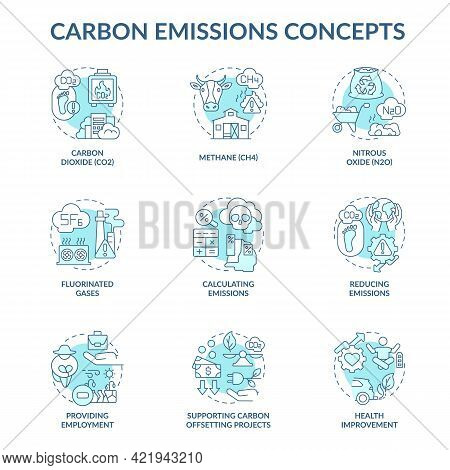 Carbon Emissions Concept Icons Set. Climate Change Idea Thin Line Color Illustrations. Supporting Co